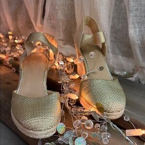 Woven gold threaded sandals by Lauren, Ralph Lauren